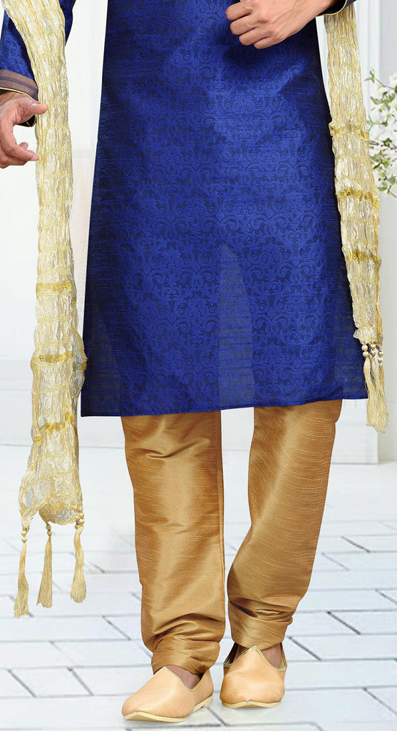 Blue Jacquard Art Silk Kurta Pyjama With Pintuck Work