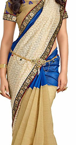 Vastreeni Majestic Hues and Drape this extraordinary designer wedding wear saptrangi saree blue and beige color