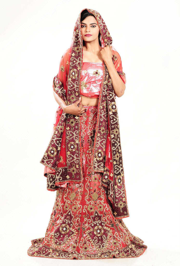 Designer Pink Wedding Wear Fish Cut Lehenga - RAJSHRIFASHIONS