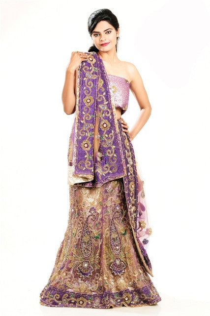 Purple Stylish Fish Cut Lehenga For Bridal Wear