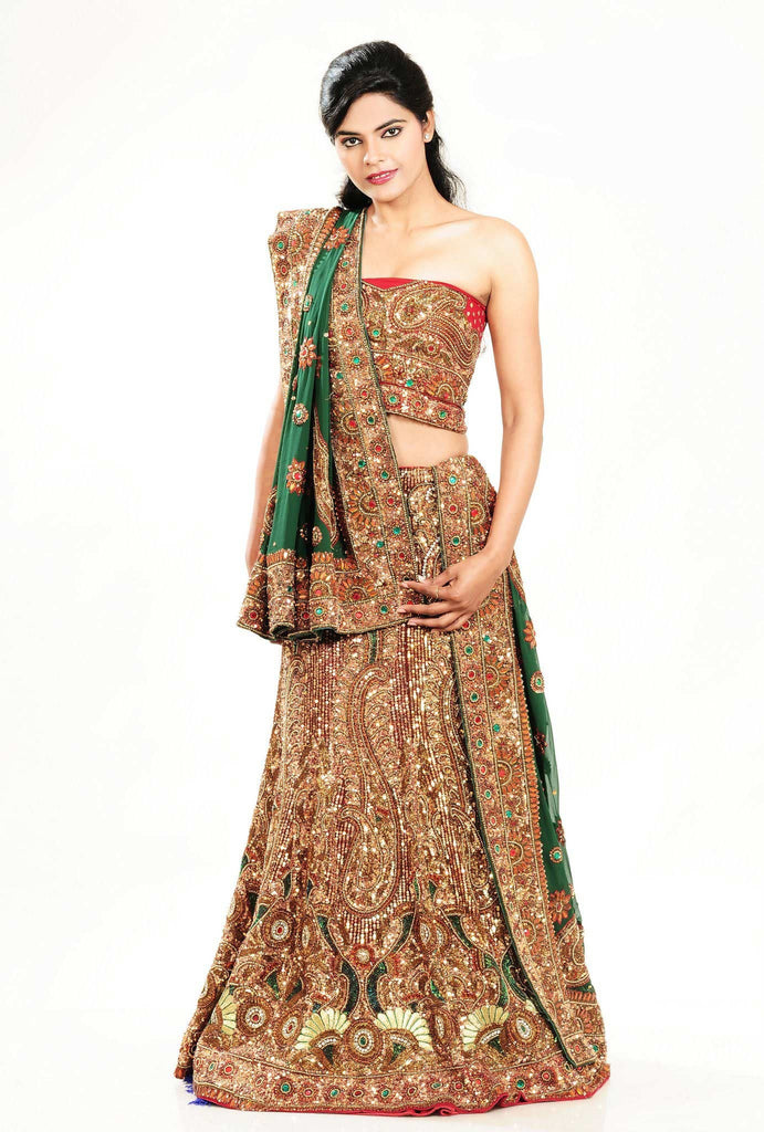Georggette Satin Green Maroon Lehenga Choli - RAJSHRIFASHIONS