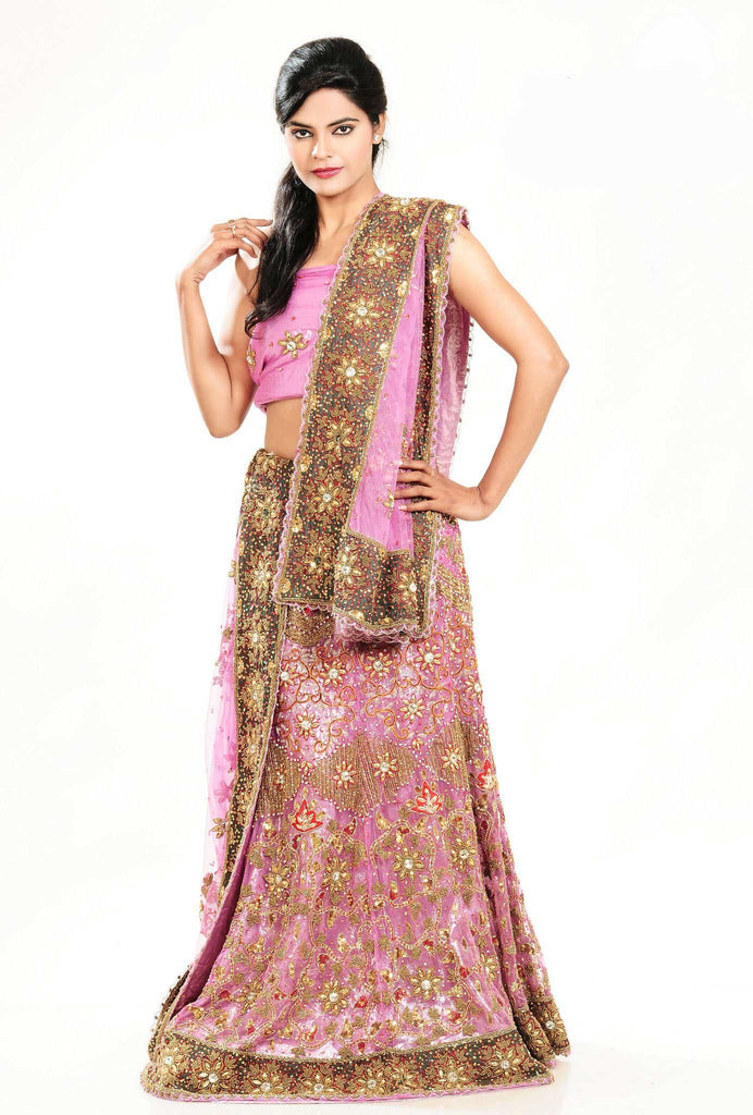 Pink Stylish Net Bridal Lehenga With Dupatta