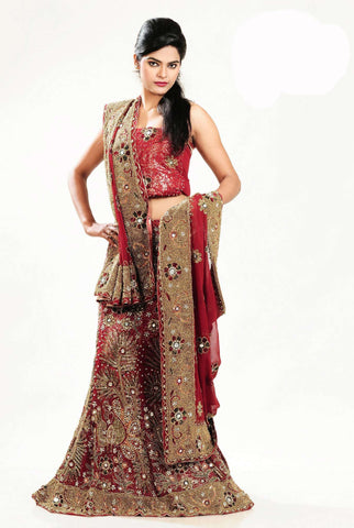 Dark Red Bridal Net Lehenga Choli with heavy attractive stone work