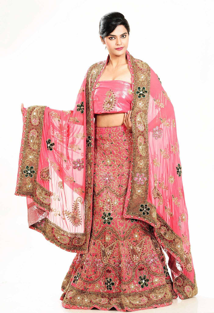 Peach Diamond Work Bridal Lehenga?ÿCholi With duppatta