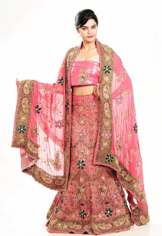 Peach Diamond Work Bridal Lehenga?ÿCholi With duppatta