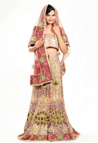 Pink Wedding Wear Fish Cut Lehenga With Duppatta