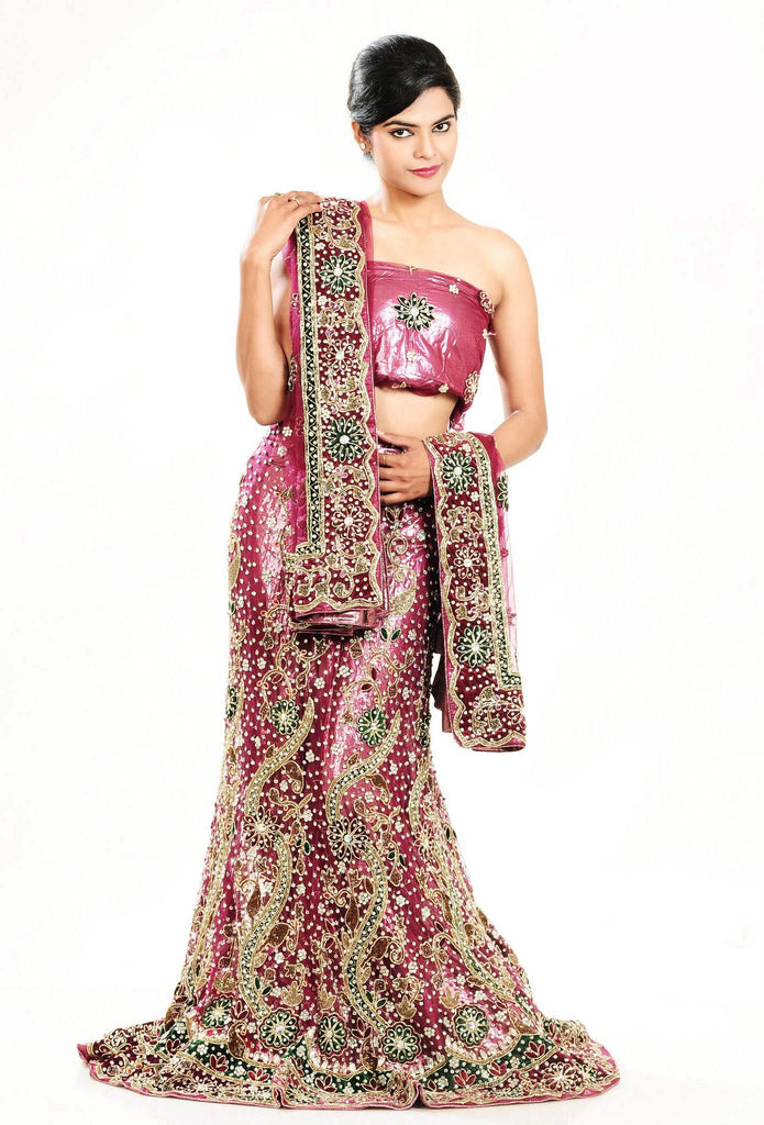 Designer Pink Wedding Wear Fish Cut Lehenga Choli