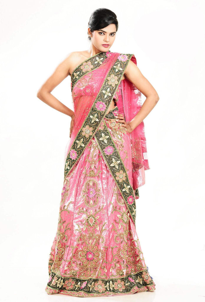 Rose Pink Net & Shimmer Bridal Lehenga Choli