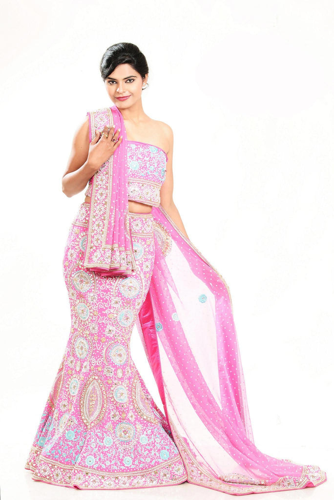 Pink crepe silk fish cut Lehanga Choli