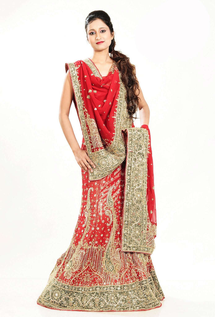 Georgette satin red Heavy Bridal lehenga choli