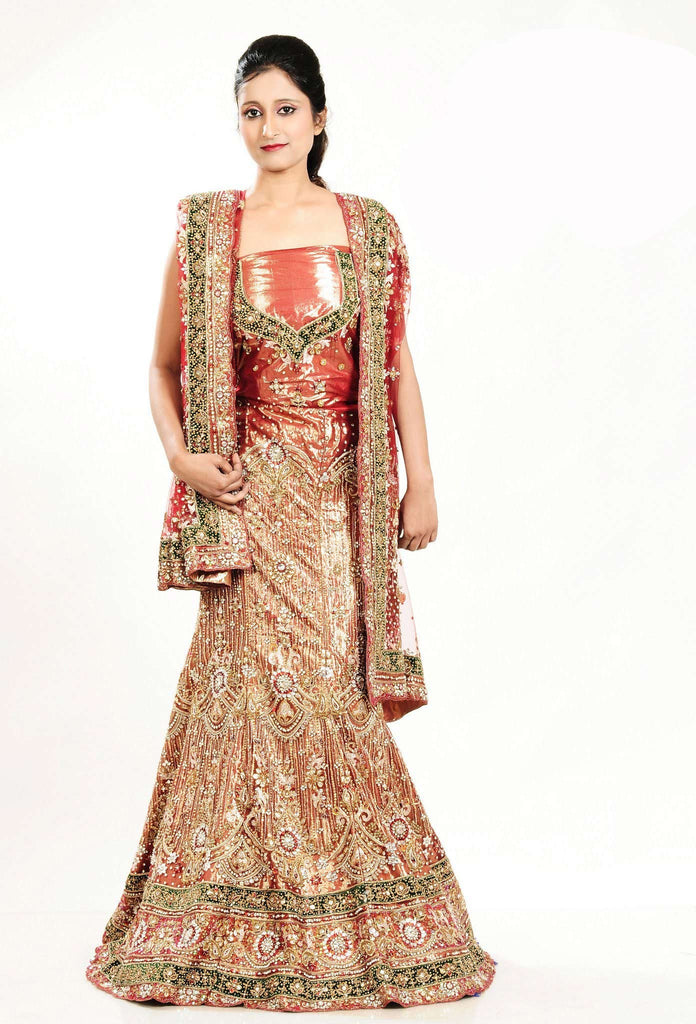 Orange and gold Wedding Bridal Lehenga choli