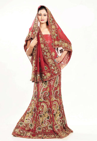 Georgette Red Beads and Stone Work Wedding Lehenga Choli