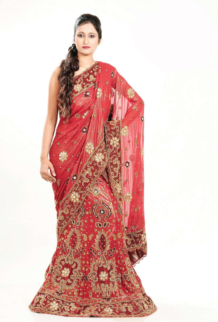 Georgette Shimmer Red Heavy lehenga choli - RAJSHRIFASHIONS