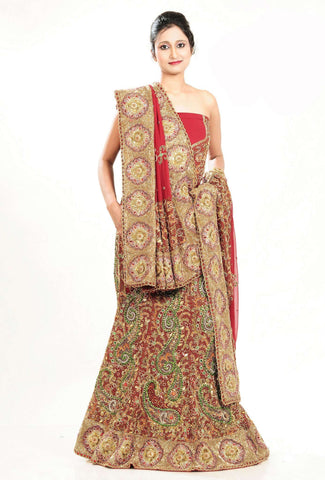 Rose Madder Red Faux Georgette Stone Work Lehenga Choli
