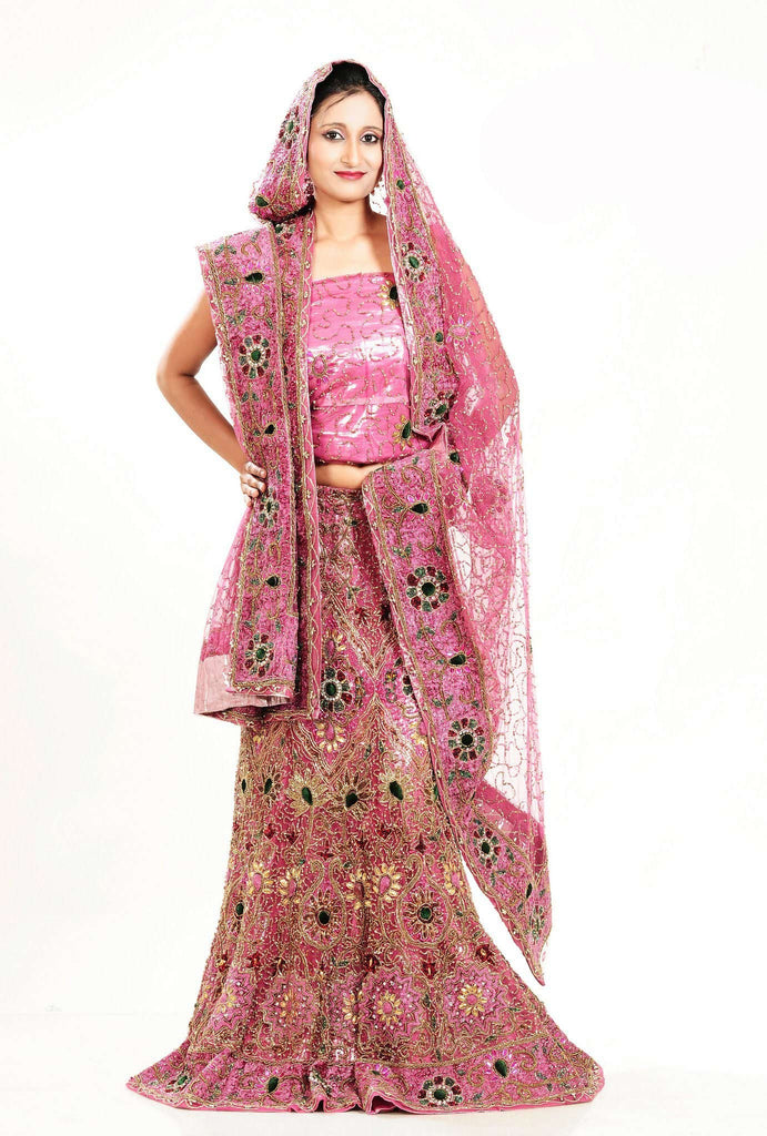 Pink Embroidery Net  Bridal Lehanga With Duppatta