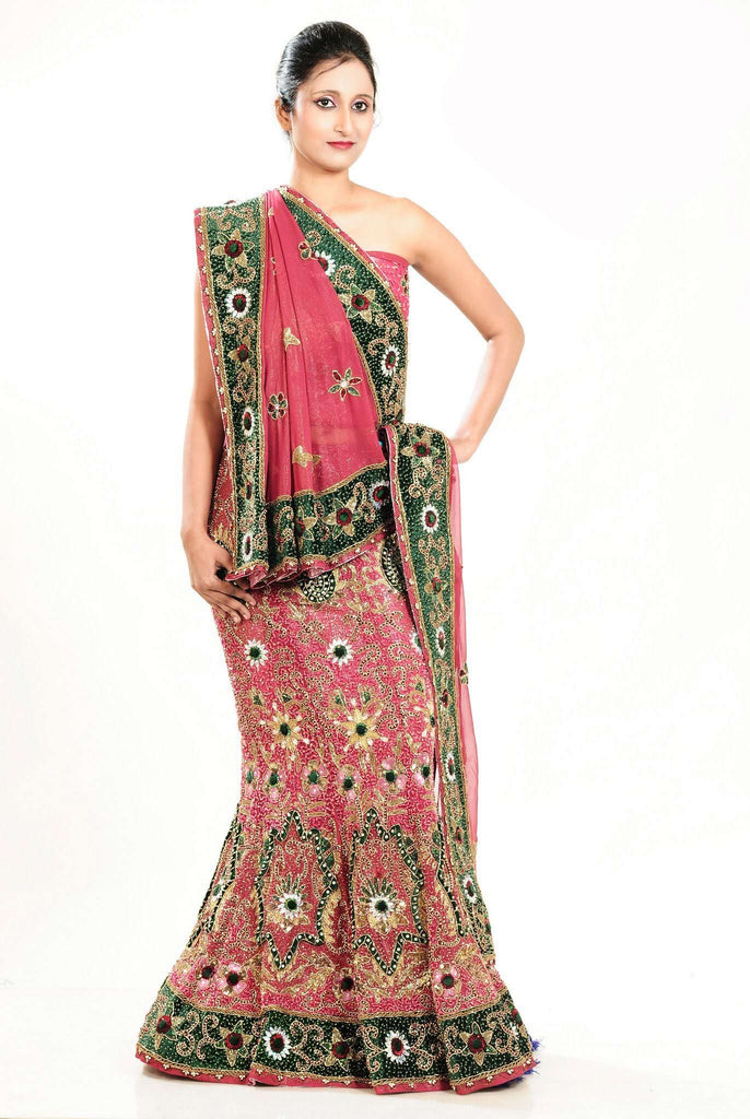 Georgette Shimmer Peach lehenga Choli With Duppatta - RAJSHRIFASHIONS