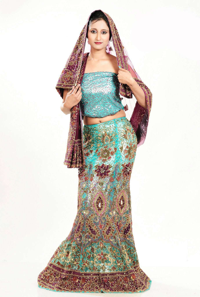 Blue Net and Crystal Work Lehanga Choli With Duppatta - RAJSHRIFASHIONS