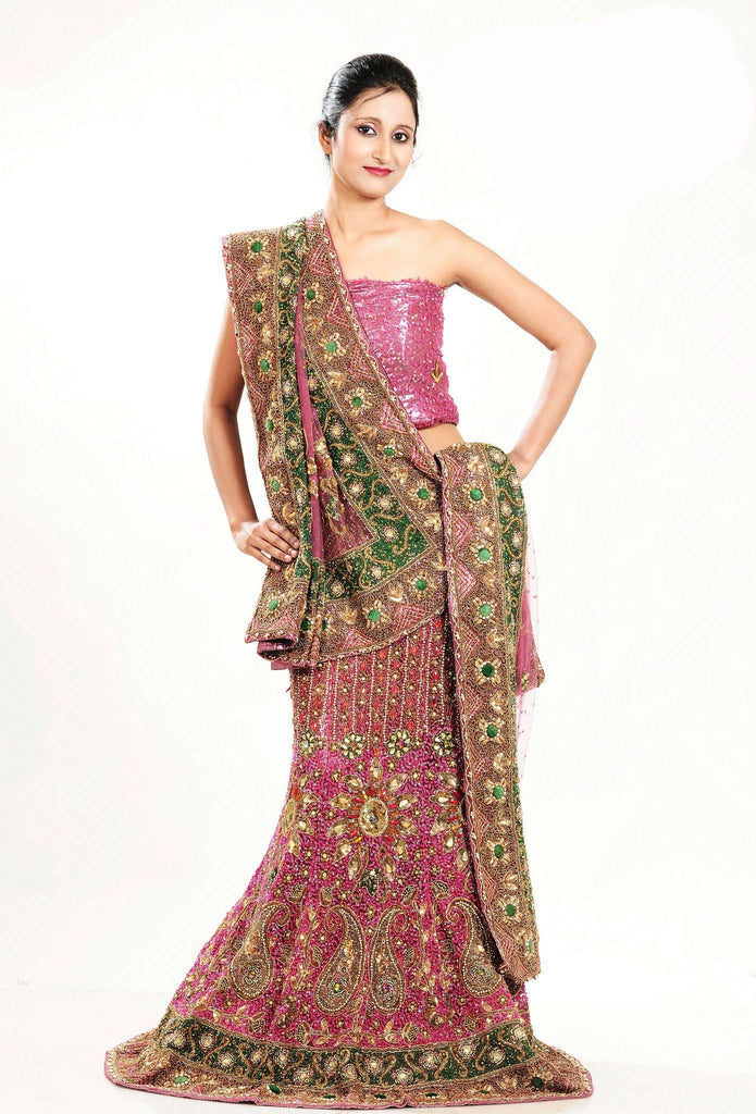 Pink Net Embroidery and Stone Work Wedding Lehenga Choli