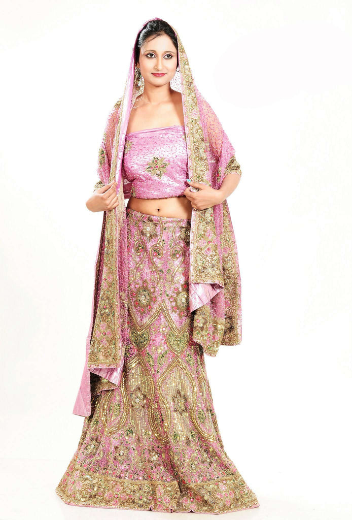 Pink Net Embroidered Wedding and Bridal Lehenga Choli