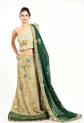 Georgette Satin Green Lehenga Choli With Duppatta