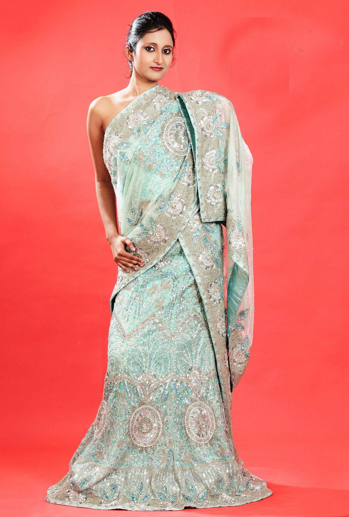 Blue Tissue Bead and Sequins Lehanga Choli - RAJSHRIFASHIONS
