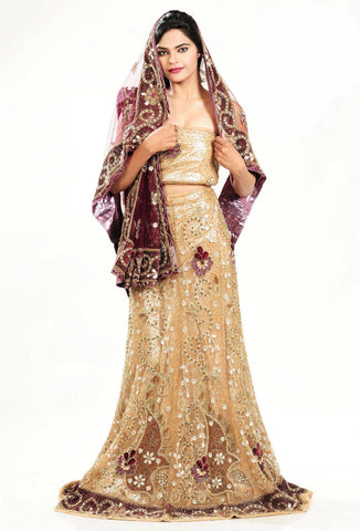 Pink Wedding Wear Fish Cut Lehenga With Net Material