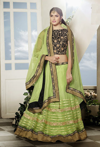 Light Green Net Zari Work Designer Lehenga Choli
