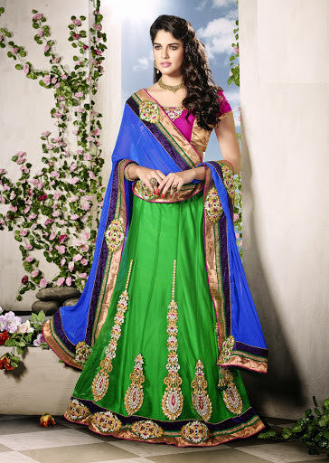 Green Color Net Applique Secquins Work Lehenga Choli