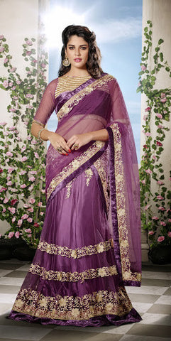 Light Magenta Net With Heavy Zari Embroidered Designer Lehenga Choli