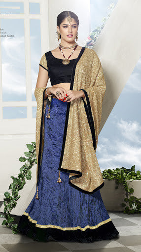 Dark Blue Crushed Art Silk Sequins Embroidery Lehenga Choli With heavy Dupatta 