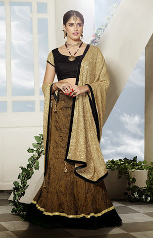 Dark Brown Crushed Art Silk Sequins Embroidery Lehenga Choli With heavy Dupatta 