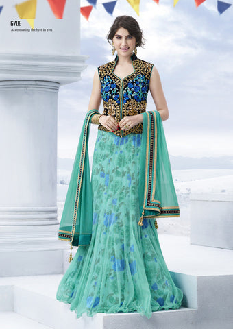 Trendy Sea Green Net Designer Lehenga Choli