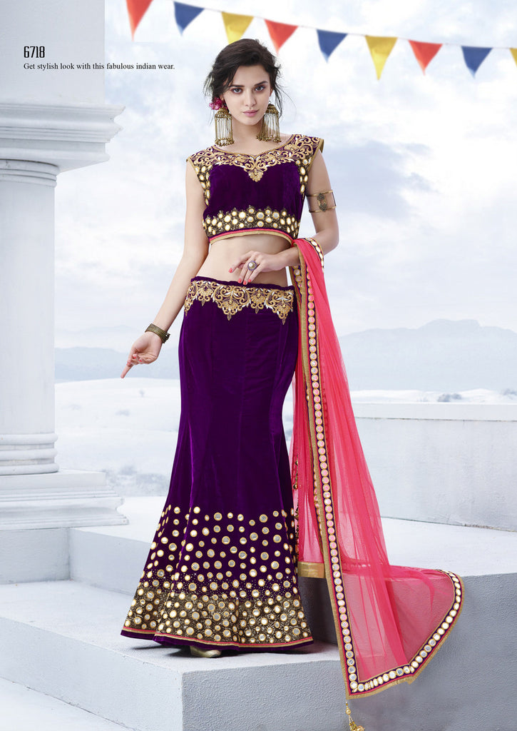 Trendy Violet Color Velvet Designer Lehenga Choli
