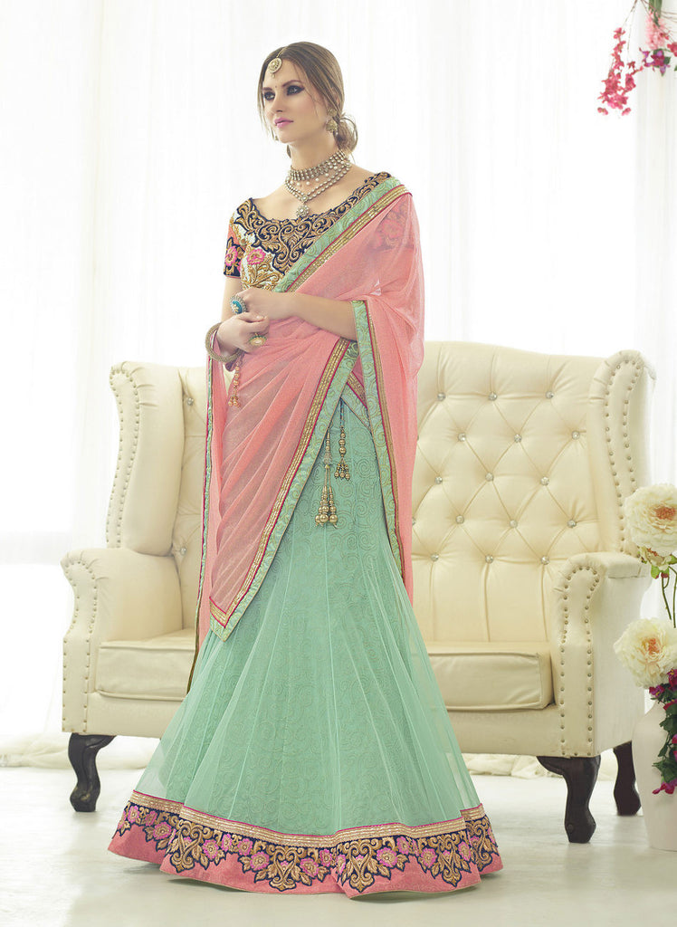 Elegant Dusty Green Net Designer Lehenga Choli