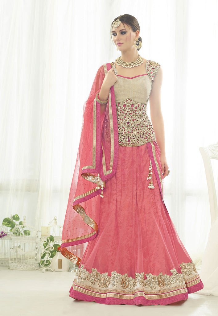 Classy Peach Color Net Lehenga Choli