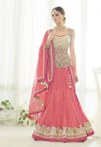 Classy Peach Color Net Lehenga Choli