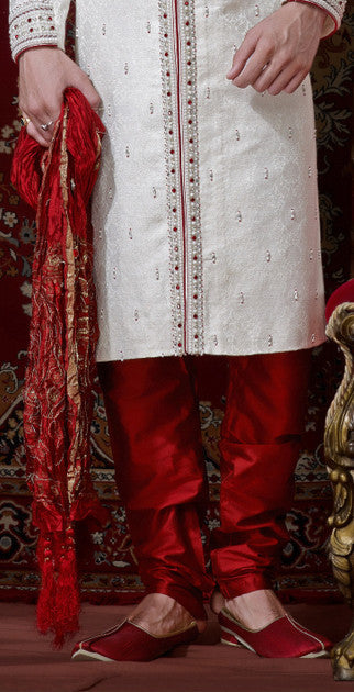 Off White Stone Work Banarasi Giccha Sherwani
