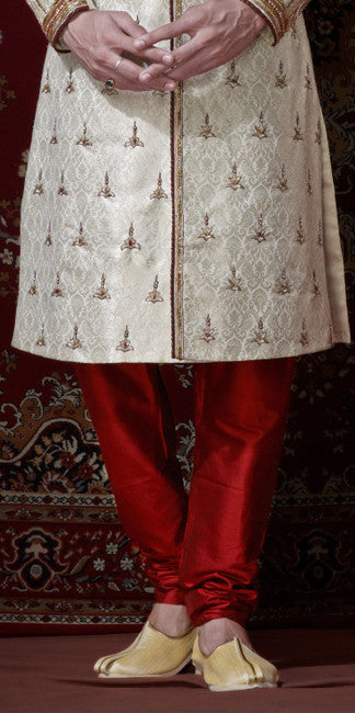 Cream Pure Banarasi Silk Sherwani With Stone Work