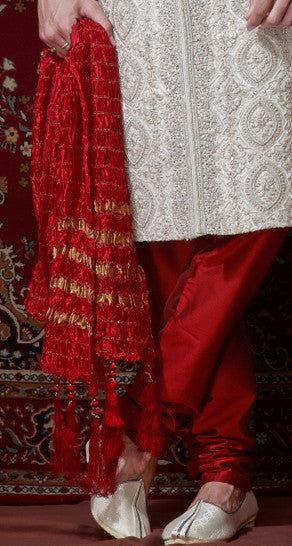 Off White Brocade Sherwani Comes With Stone Work