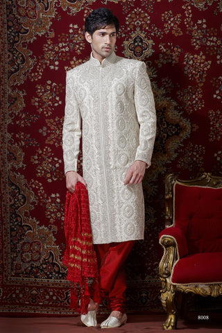 Off White Brocade Sherwani Comes With Stone Work
