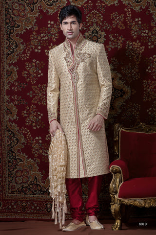 Gold Banarasi Silk Sherwani