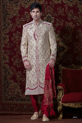 Light Gold Banarasi Giccha Sherwani
