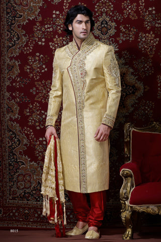 Lemon Gold Pure Banarasi Silk Sherwani