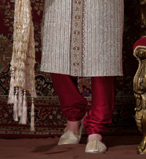 Cream Pure Banarasi Silk Sherwani