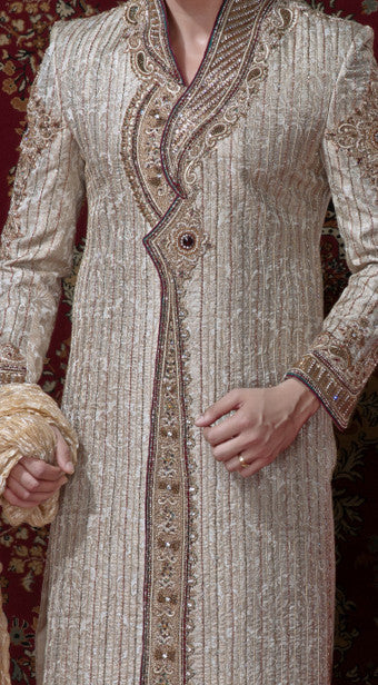 Cream Pure Banarasi Silk Sherwani