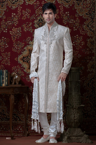 Off White Banarasi Giccha Sherwani