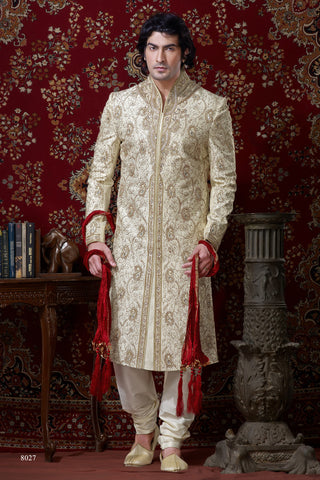 Lemon Cream Brocade Sherwani