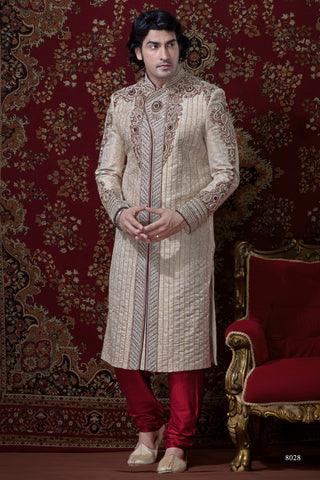 Light Gold Pure Banarasi Silk Sherwani
