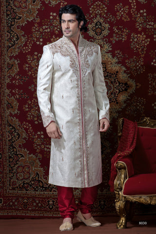 Lemon Cream Banarasi Giccha Sherwani