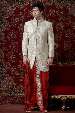 Lemon Cream Pure Banarasi Silk Indowestern